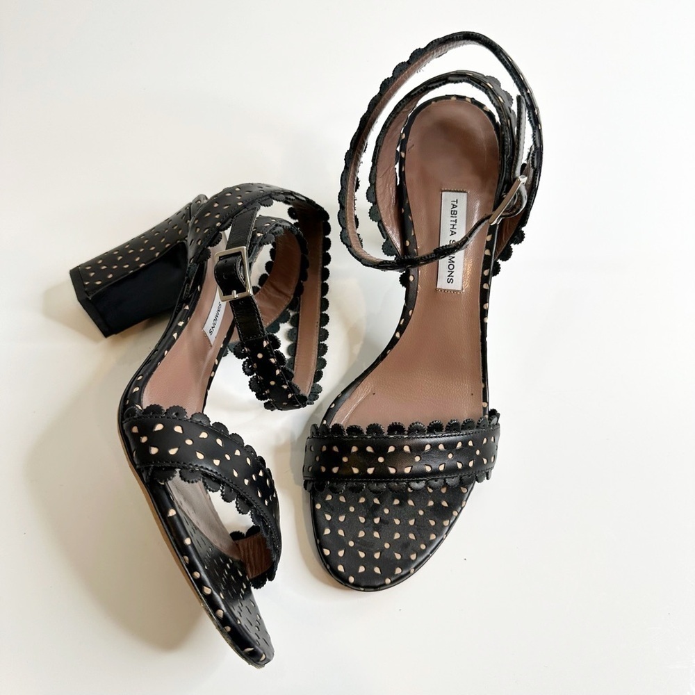Tabitha Simmons Leticia Perforated Sandals Scalloped Leather Black Women's 38 7